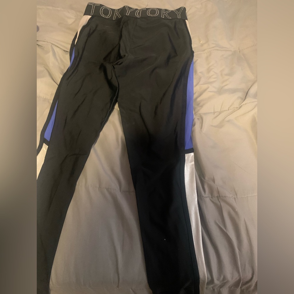 blue silver and black leggings